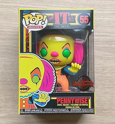 Buy Funko Pop Movies IT The Movie Pennywise Black Light #55 + Free Protector • 24.99£