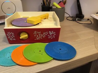 Buy Vintage 1971 Fisher Price Record Player & 5 Record Discs Wind Up Music Box Toy • 15£