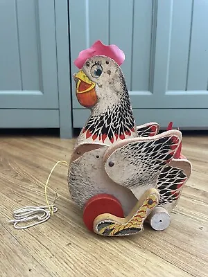 Buy 1958 Vintage Fisher Price #120 The Cackling Hen Pull Toy Wooden *No Cluck* • 20£