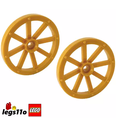 Buy LEGO 2x Wagon / Carriage Wheel 33mm With Notched Axle Hole NEW 4489 Warm Gold • 2.97£