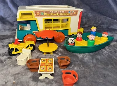 Buy Vintage 1972 Fisher-Price Play Family Camper Van With Wooden Dog • 31£