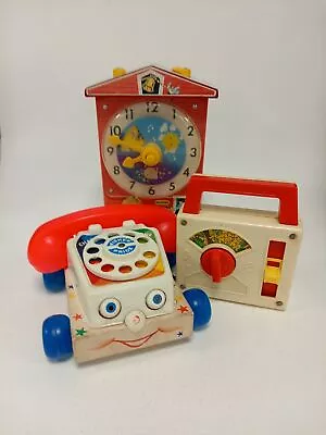 Buy Vintage Fisher Price Vintage Toy Bundle Clock Radio And Telephone Some Wear • 9.99£