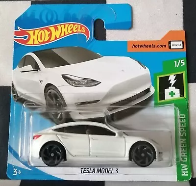 Buy Hot Wheels 2019 First Editions Tesla Model 3 HW Green Speed Short Card 174/250  • 13.95£