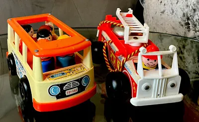Buy VINTAGE FISHER PRICE MINI BUS With LITTLE PEOPLE & VINTAGE FIRE ENGINE BUNDLE • 10£