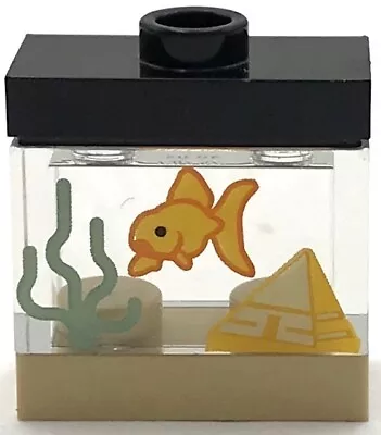 Buy Lego New Brick 1 X 2 W/ Fish Tank Goldfish Seaweed Black Top Tan Bottom Part • 1.88£