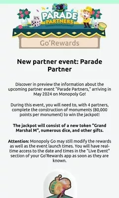 Buy Parade Partner  Event - Monopoly Go  - Full Carry 1  Slot (early Sale) • 14.99£