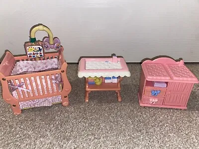 Buy Vintage Fisher Price Dolls House Furniture - Pink Nursery Set • 27.99£