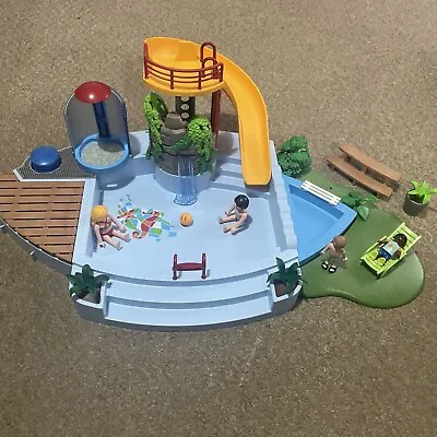 Buy PLAYMOBIL SWIMMING POOL WITH WORKING SHOWER AND SLIDE PLUS MORE See Pics/read • 9.95£