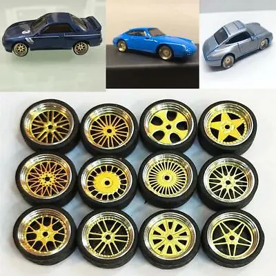 Buy 4Pc 1/64 Model Car Alloy Rubber Wheel & Tire Accessories For Hotwheels • 10.60£