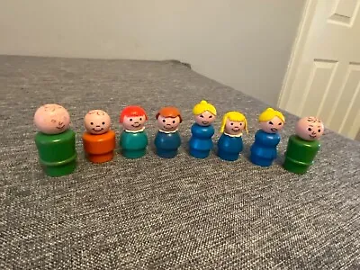 Buy Vintage Fisher Price Little People Play Family Wooden Figures X8 Dad Mum Etc • 7.99£