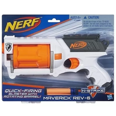 Buy Nerf Maverick Rev-6 N-Strike With Quick Firing Rotating Barrell! Hasbro New! • 19.95£