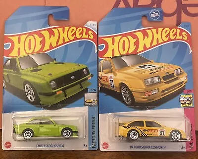 Buy Hot Wheels X 2 Ford Sierra Cosworth Yellow Kroger & Ford RS2000 Green Die-cast • 18£