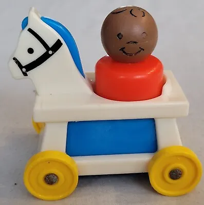 Buy Vintage Fisher-Price Pull Along Horse On Wheels And Child (1970s) • 7.99£