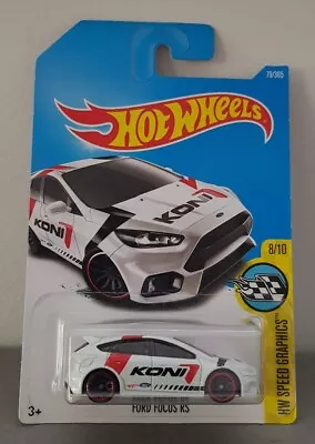 Buy Hot Wheels  FORD FOCUS RS White '16 KONI 2017 HW Speed Graphics Long Card DTX64 • 8.99£