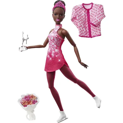 Buy Barbie Winter Sports Ice Skater Brunette Doll 12 Inches With Pink Dress Jacket • 17.99£