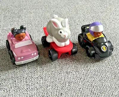 Buy 3 X Little People Cars Bunny Rabbit Pink Black Wheelies Skateboard Mattel Fisher • 9.99£