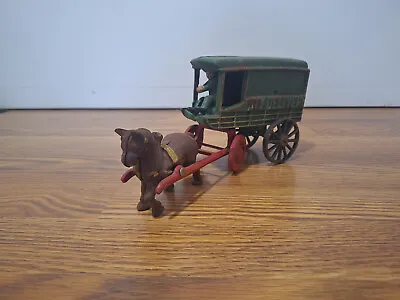 Buy Vintage - Cast Iron Toy - Horse And Cart With Man - City Delivery - Green & Red  • 23.21£