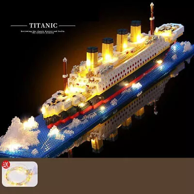 Buy 1860+Pcs LED Light + Titanic Cruise Ship Mini Bricks Model Boat Building Blocks • 37.78£