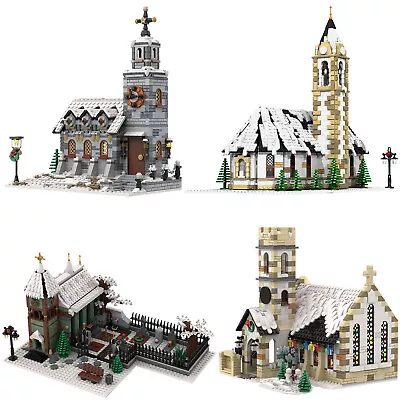 Buy Winter Church Series Village House Architecture MOC Model Building Blocks Toys • 87.11£