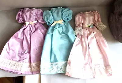 Buy Vintage BARBIE Satin Gown Dress Lot 3pcs Pearl Bead Necklines Pink Lavender Blue • 27.40£