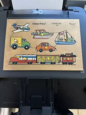 Buy Vintage Fisher Price Vehicles Wooden Puzzle #508 Train Boat Car Ice Cream Truck • 6.42£