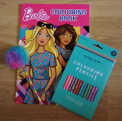 Buy Barbie Gift Set - Includes 1 Colouring Book, 16 Colouring Pencils & 1 Blue Biro • 4.99£