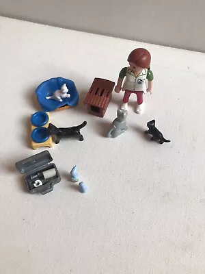 Buy Playmobil Figures:  Vet Lady With Cats  And Accessories -used • 1.99£