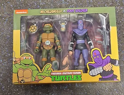 Buy Nickelodeon 2 Pack TMNT Ninja Turtle  Michelangelo Vs Foot Soldier Figures NECA  • 79.99£