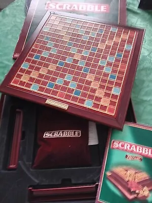 Buy Scrabble Deluxe Edition By Mattel Vintage 2000 Wooden Tiles And Board Turntable • 4.95£