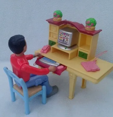 Buy Vintage Fisher Price Loving Family COMPUTER TABLE + Chair (& Non FP Man) • 8.99£