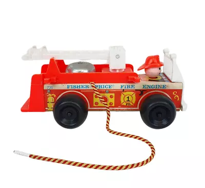 Buy Vintage 1968 Fisher Price Little People Fire Engine Truck - Pull Along, Wood • 10.99£