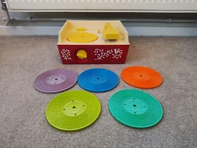 Buy Vintage 1971 Fisher Price Record Player & 5 Record Discs Wind Up Music Box Toy • 25£