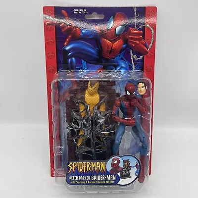 Buy Peter Parker Spider-Man W Burglar Trap Figure, Carded, Sealed Toy Biz 2003 • 39.99£