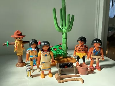 Buy Playmobil Bundle Native American Indian Family With Extras Inc Fire Pit & Cactus • 9.99£