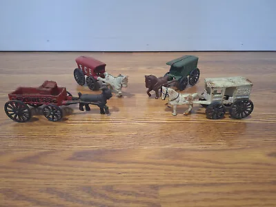 Buy Vintage - Cast Iron Toy Collection - 3 Horse, 1 Ram And Carts • 37.64£