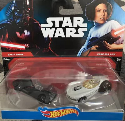 Buy HOT WHEELS STAR WARS Character Car 2/Twin Pack Darth Vader/Princess Leia Disney • 10.99£