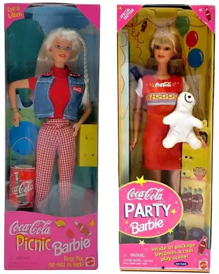 Buy 2x Mattel Coca-Cola Barbie Doll: Picnic Fun 19626 + Brand Party 22964 / NrfB • 56.23£