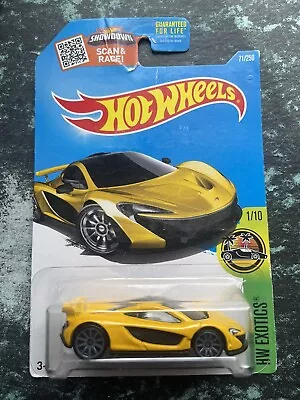 Buy Hot Wheels McLaren P1 Yellow HW Exotics Long Card (flaw Card) • 14.99£