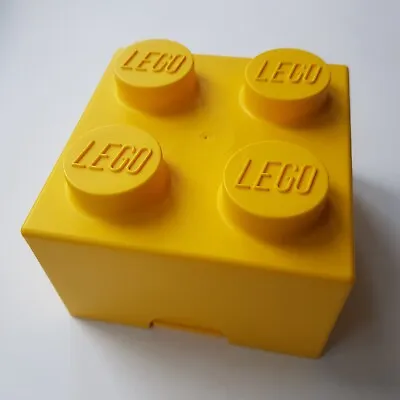 Buy 1985 LEGO Yellow Toy Trinket Storage Box Cube 12cm Square 4 Brick VTG Denmark • 23.50£