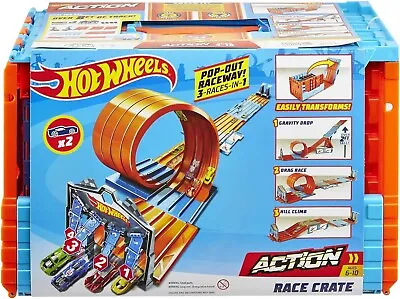 Buy Hot Wheels Race Crate With 3 Stunts In 1 Set Portable Storage Ages 6 To 10 • 49.99£