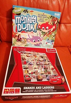 Buy 2 Board Games Monkey Dunk Elefun & Cars Snakes & Ladders Both Complete Hasbro  • 10.99£