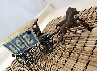 Buy Antique Cast Iron Ice Wagon Being Pulled By Horses Toy, Blue And White Lettering • 29.92£