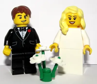 Buy LEGO Bride Blonde Hair Groom Black Suit Black Bow Tie Wedding Minifigure Flowers • 9.50£