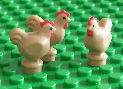 Buy LEGO NEW 3 X Chickens Dark Tan - (Rooster Hen Chick Bird Farm Animal) - 95342 X3 • 6£