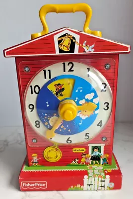 Buy Vintage Mattel 09 Fisher Price Music Box Teaching Clock, Educational, Good Prop • 20£