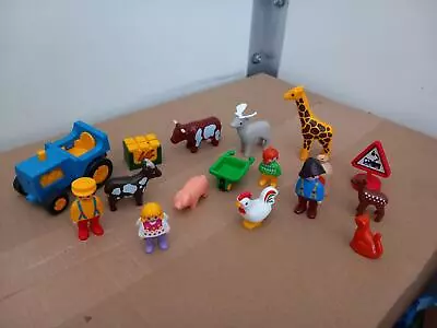 Buy Playmobil 1.2.3 Selection Of Farm & Zoo Animals & Bits Used / Clearance • 7.45£