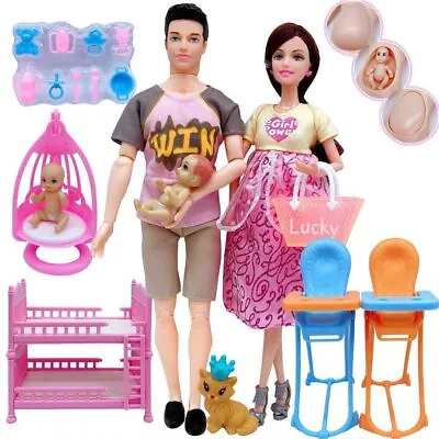 Buy Barbie Happy Family Kids Pregnant Mom Midge Girl Baby Dad Toys For Kids New • 35.71£