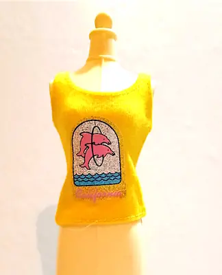 Buy 1987 Barbie California Dream Dolphin Yellow T-shirt X Doll B168 • 5.14£