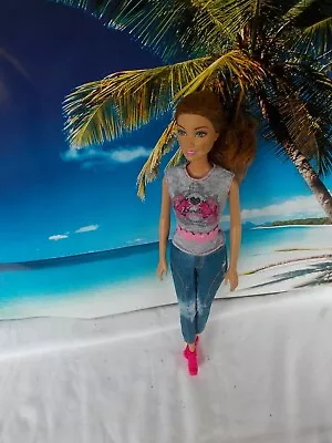 Buy Barbie Doll, With Blue Jeans Pants And Gray Top, Long Brown Hair • 17.29£