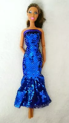 Buy Barbie Dolls Dress Sequins Blue Silver Princess Glitter Evening Ball Gown 26 • 6.06£